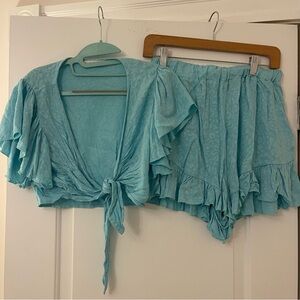 Blue Blush Sky Blue Ruffle Skirt Set